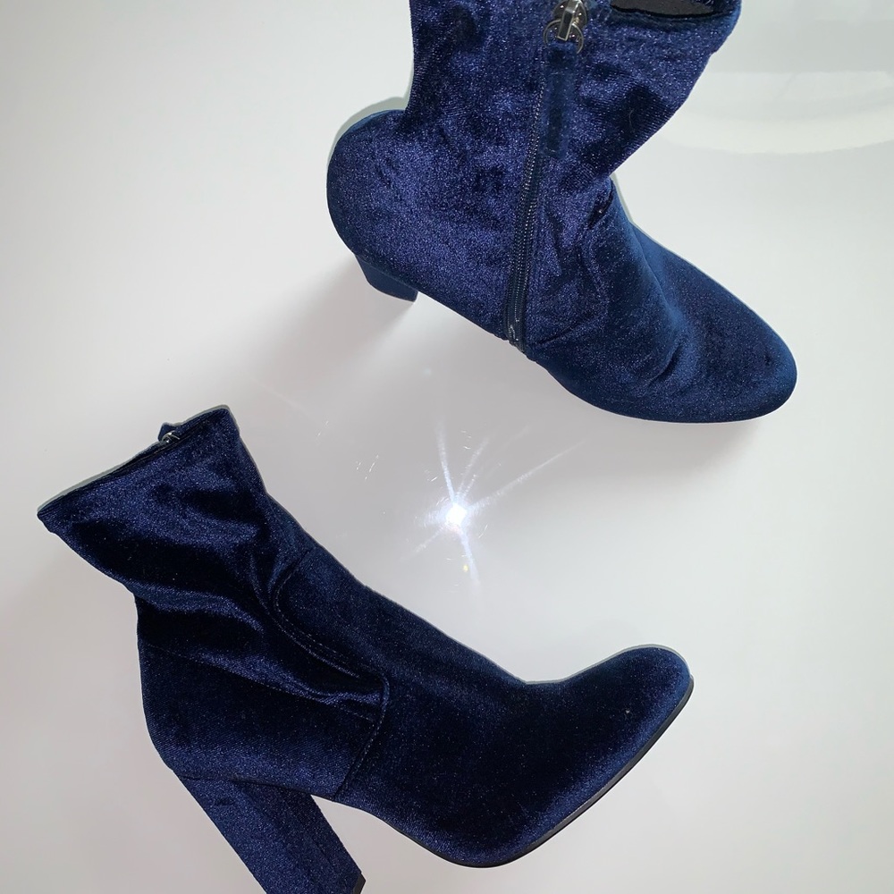 Blue Velvet Heeled Booties